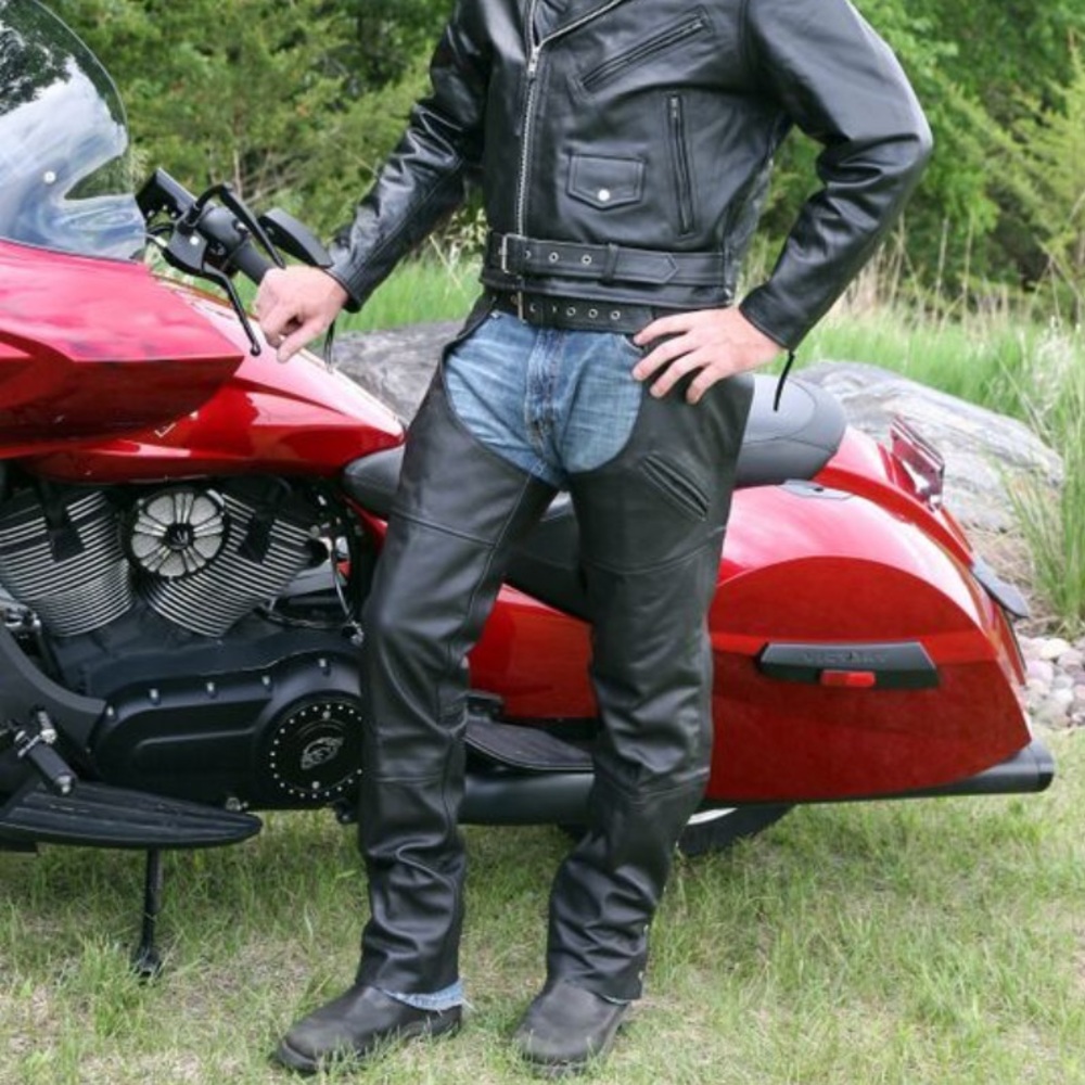 Vintage 1980s Black Leather Club Chaps Motorcycle S 28-34 Waist 28in inseam